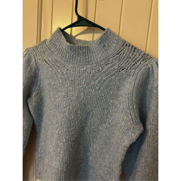 Rebecca Taylor Optic Tweed Balloon Sleeve Blue White Pullover Sweater Size Small - Picture 7 of 16
